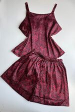 لباس خواب ساتن تاپ و شورتک زرشکی