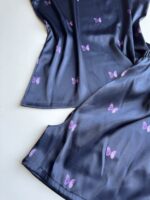 لباس خواب ساتن تاپ و شورتک پروانه‌ای سرمه ای