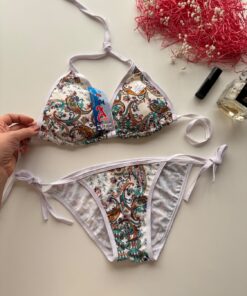 بیکینی طرح گل پشت گردنی بند گره ای کد 480