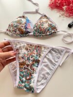 بیکینی طرح گل پشت گردنی بند گره ای کد 480