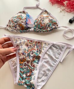بیکینی طرح گل پشت گردنی بند گره ای کد 480